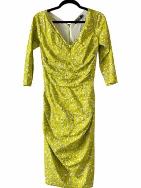Samantha Sung Lime Green Ruched Sheath Dress Size 6
